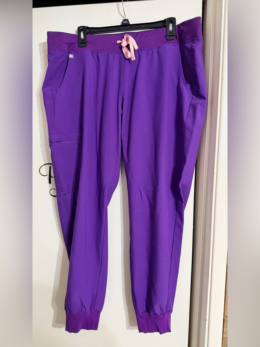 Figs Women's Purple Jogger Scrub Pants with Pink Drawstring